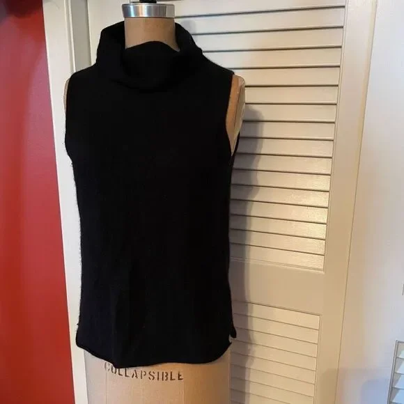 MARGARET O’LEARY | black high neck sleeveless cashmere sweater M - Picture 3 of 12